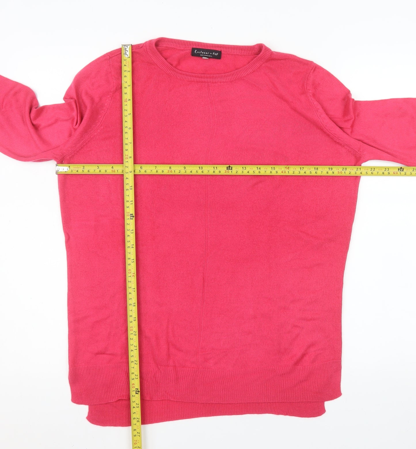 F&F Womens Pink Crew Neck Knit Pullover Jumper Size 10