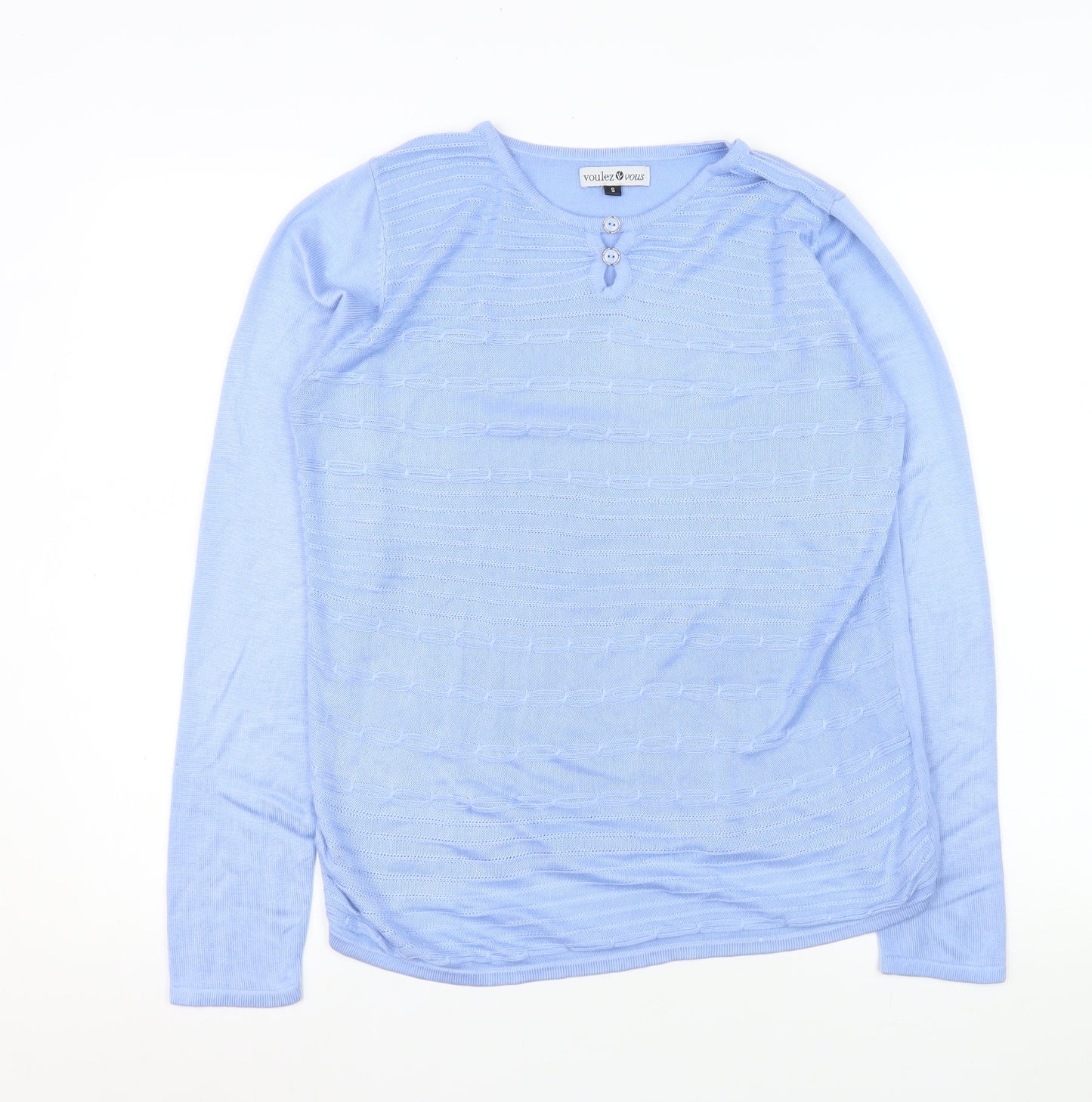 Voulez Vous Women Light Blue Henley Jumper Size S Long Sleeve Knit