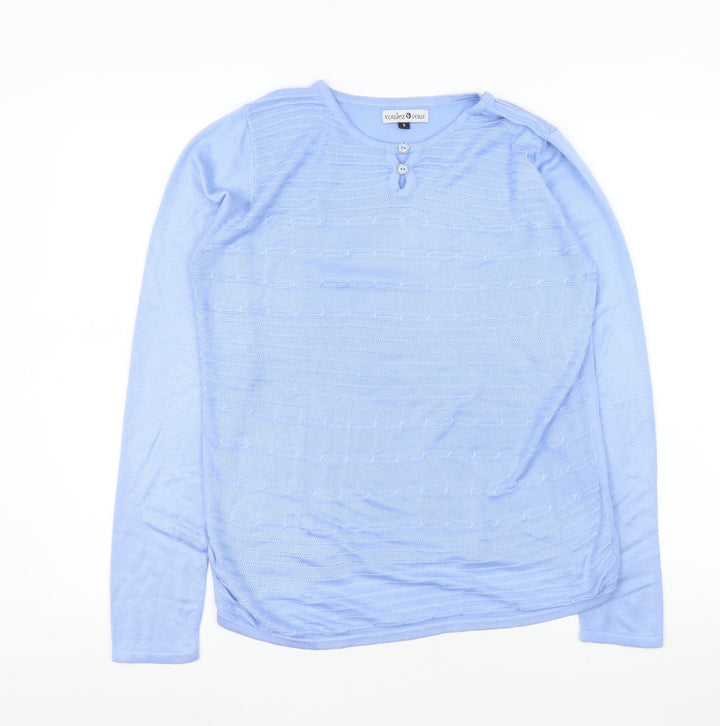Voulez Vous Women Light Blue Henley Jumper Size S Long Sleeve Knit