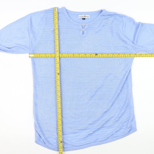 Voulez Vous Women Light Blue Henley Jumper Size S Long Sleeve Knit