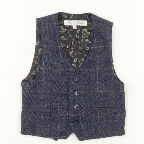 Paisley of London Boys Navy Check Waistcoat 2 Years Formal Wedding Suit
