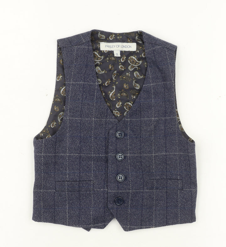 Paisley of London Boys Navy Check Waistcoat 2 Years Formal Wedding Suit