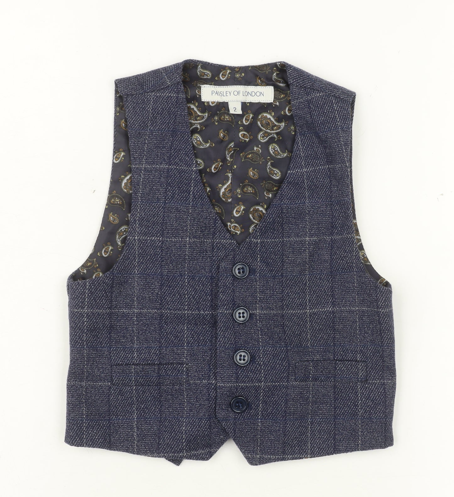 Paisley of London Boys Navy Check Waistcoat 2 Years Formal Wedding Suit