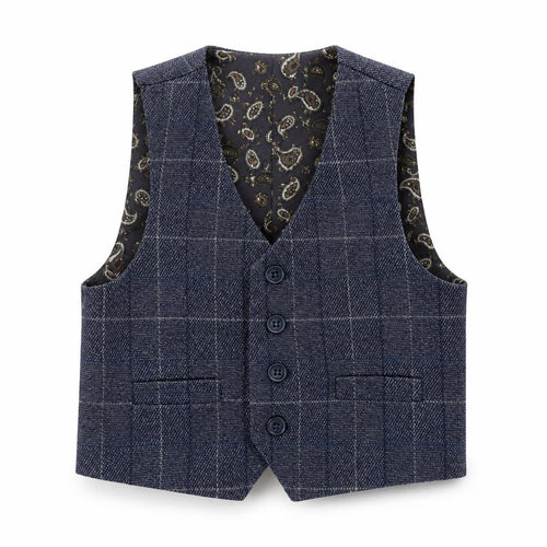 Paisley of London Boys Navy Check Waistcoat 2 Years Formal Wedding Suit