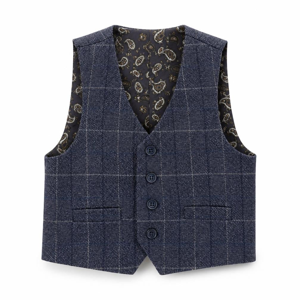 Paisley of London Boys Navy Check Waistcoat 2 Years Formal Wedding Suit
