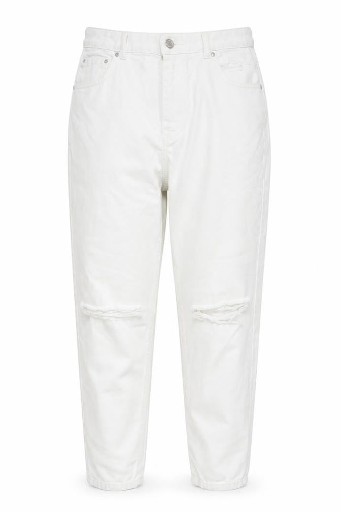 Pull&Bear Women White Mom Jeans Size 14 Distressed Denim High Rise
