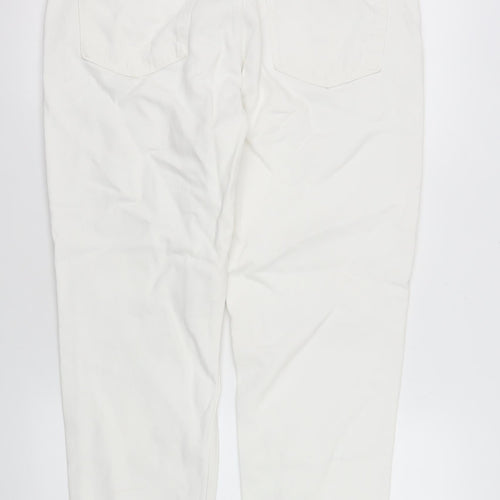Pull & Bear Women White Mom Jeans Size 14 Distressed Denim High Rise
