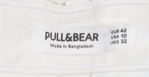Pull & Bear Women White Mom Jeans Size 14 Distressed Denim High Rise