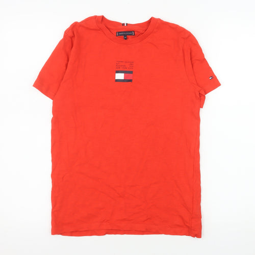 Tommy Hilfiger Men Red Cotton Crew Neck Short Sleeve T-Shirt XS