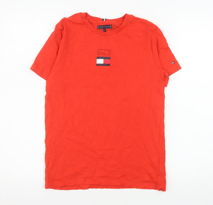 Tommy Hilfiger Men Red Cotton Crew Neck Short Sleeve T-Shirt XS