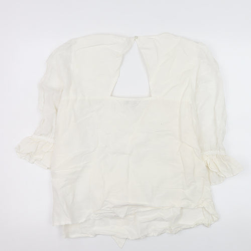 Monsoon Women Ivory Linen Blend Wrap Blouse L 3/4 Sleeve