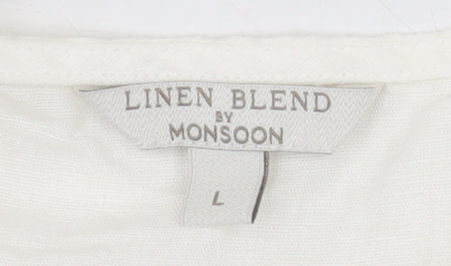 Monsoon Women Ivory Linen Blend Wrap Blouse L 3/4 Sleeve