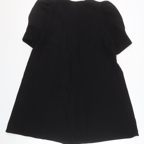 Zara Women Black Short Sleeve V-Neck Shift Dress Size S