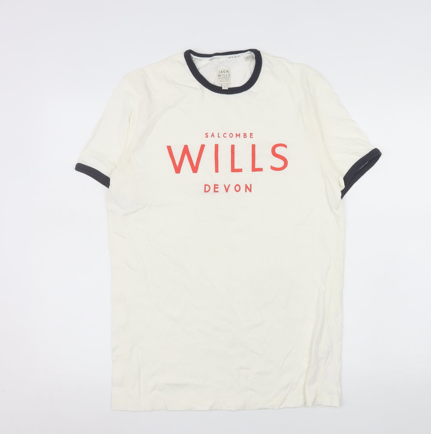 Jack Wills Men's White Graphic Crew Neck T-Shirt Size S