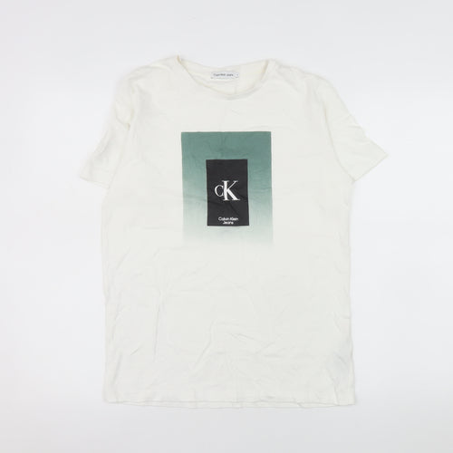 Calvin Klein Jeans Womens White Size 16 Basic Cotton Logo T-Shirt