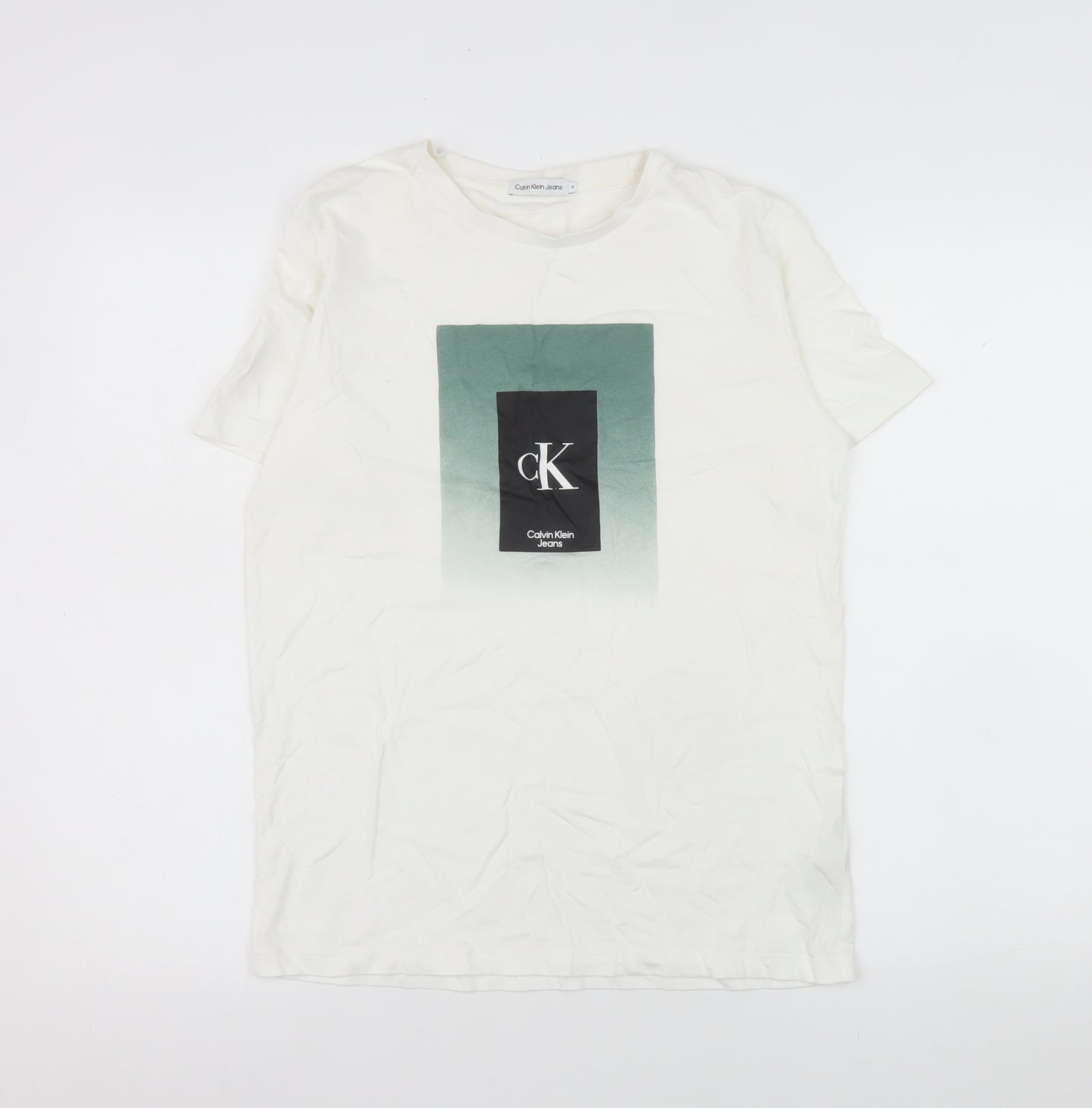 Calvin Klein Jeans Womens White Size 16 Basic Cotton Logo T-Shirt