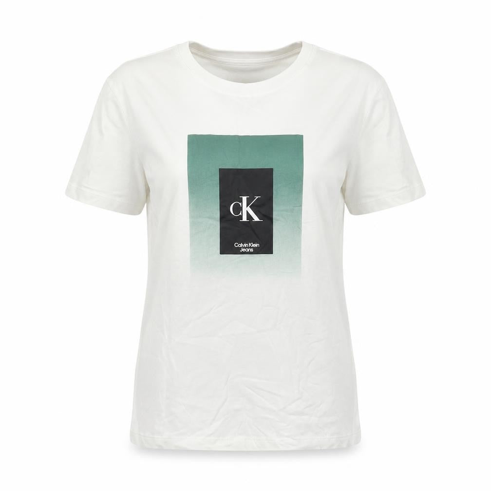 Front view of Calvin Klein Jeans women’s white, size UK 16, basic cotton logo t-shirt
