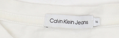 Calvin Klein Jeans Womens White Size 16 Basic Cotton Logo T-Shirt