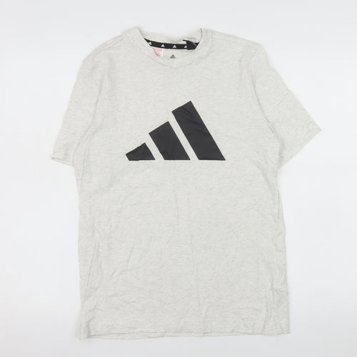 Adidas Boys Grey 13-14 Years Basic Cotton Logo T-Shirt