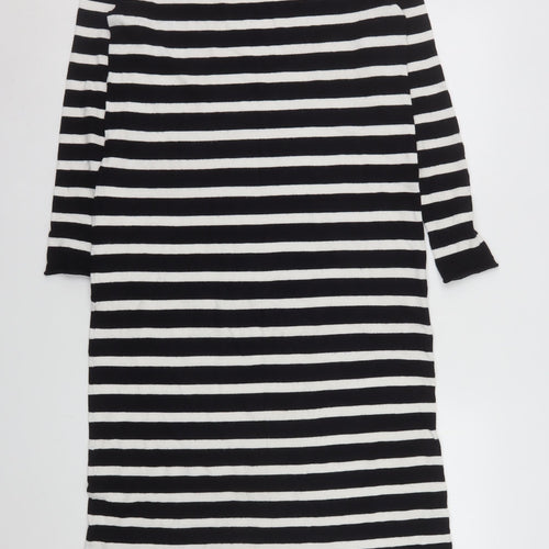 ZARA Women Black White Striped Shift Knit Midi Dress Size S