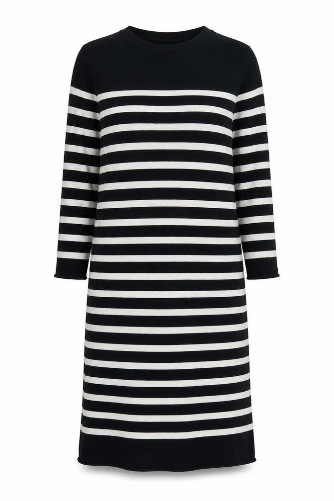 ZARA Women Black White Striped Shift Knit Midi Dress Size S