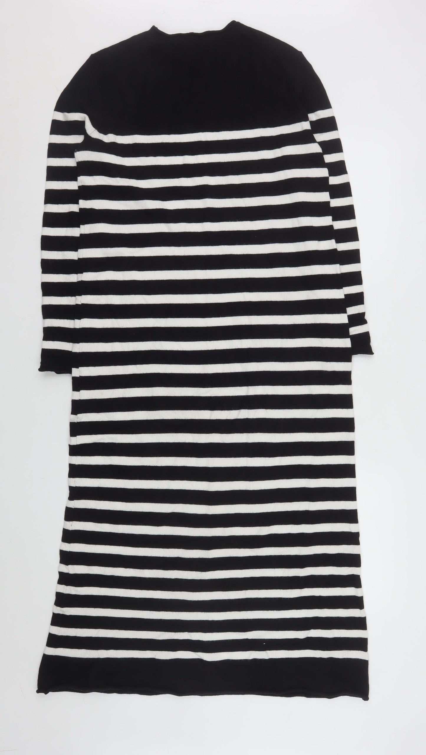 ZARA Women Black White Striped Shift Knit Midi Dress Size S