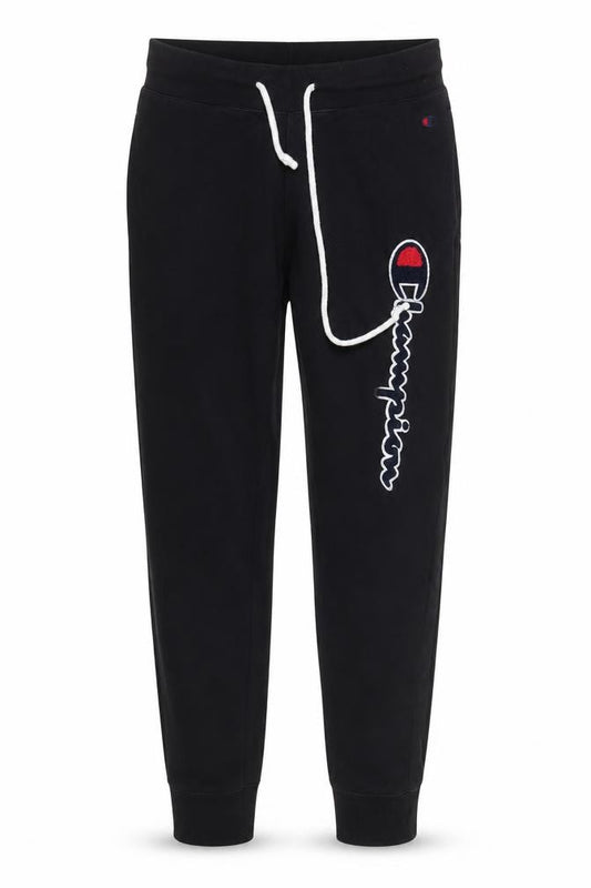 Front view of Champion Men's Black Small Jogger Sweatpants with Logo