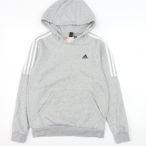 Adidas Girls Grey 13-14 Years Pullover Hoodie Fleece Sweatshirt
