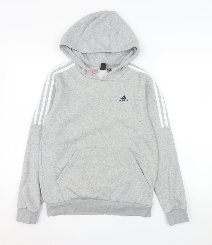 Adidas Girls Grey 13-14 Years Pullover Hoodie Fleece Sweatshirt