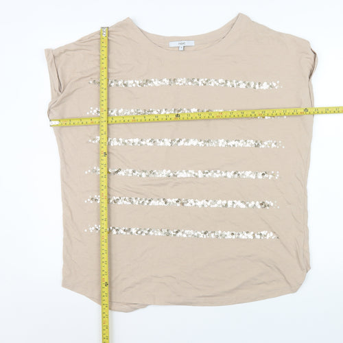 Next Women Beige Sequin Stripe Short Sleeve T-Shirt Size 18