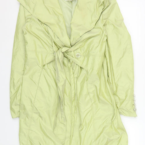 Damo Amsterdam Womens Green Belted Trench Coat Size 14 Lightweight Mid-Length