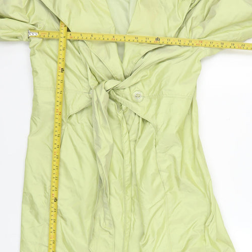 Damo Amsterdam Womens Green Belted Trench Coat Size 14 Lightweight Mid-Length