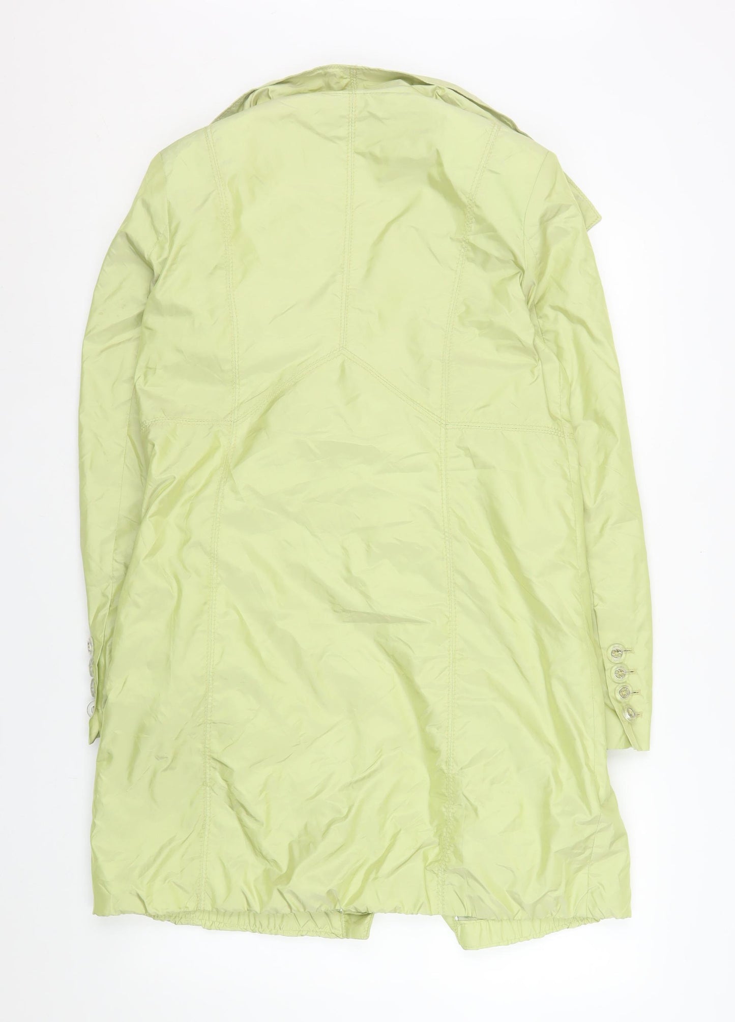 Damo Amsterdam Womens Green Belted Trench Coat Size 14 Lightweight Mid-Length
