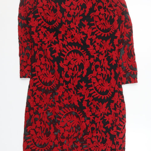 Monsoon Women Red Floral Lace Shift Dress Size 12 Knee Length 3/4 Sleeve