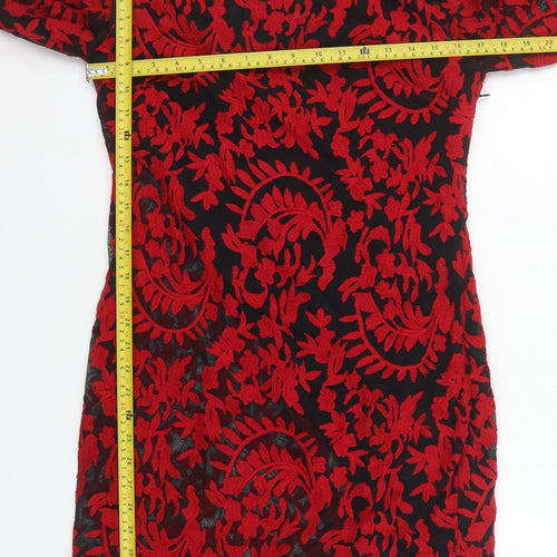 Monsoon Women Red Floral Lace Shift Dress Size 12 Knee Length 3/4 Sleeve