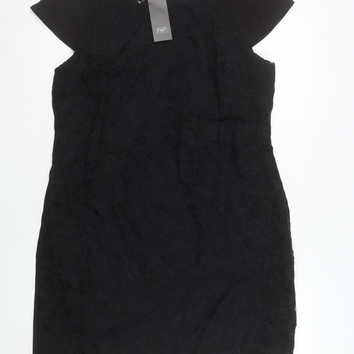 F&F Women’s Black Lace Shift Dress Size 16 Short Sleeve Knee Length
