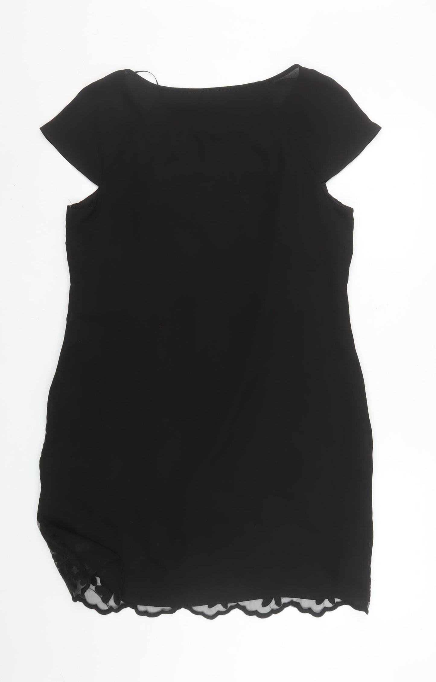 F&F Women’s Black Lace Shift Dress Size 16 Short Sleeve Knee Length