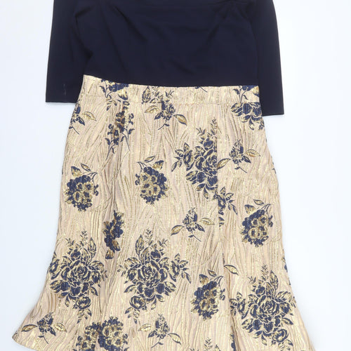 Red & Royal London Womens Gold Blue Fit & Flare Floral Off Shoulder Dress Size 2XL