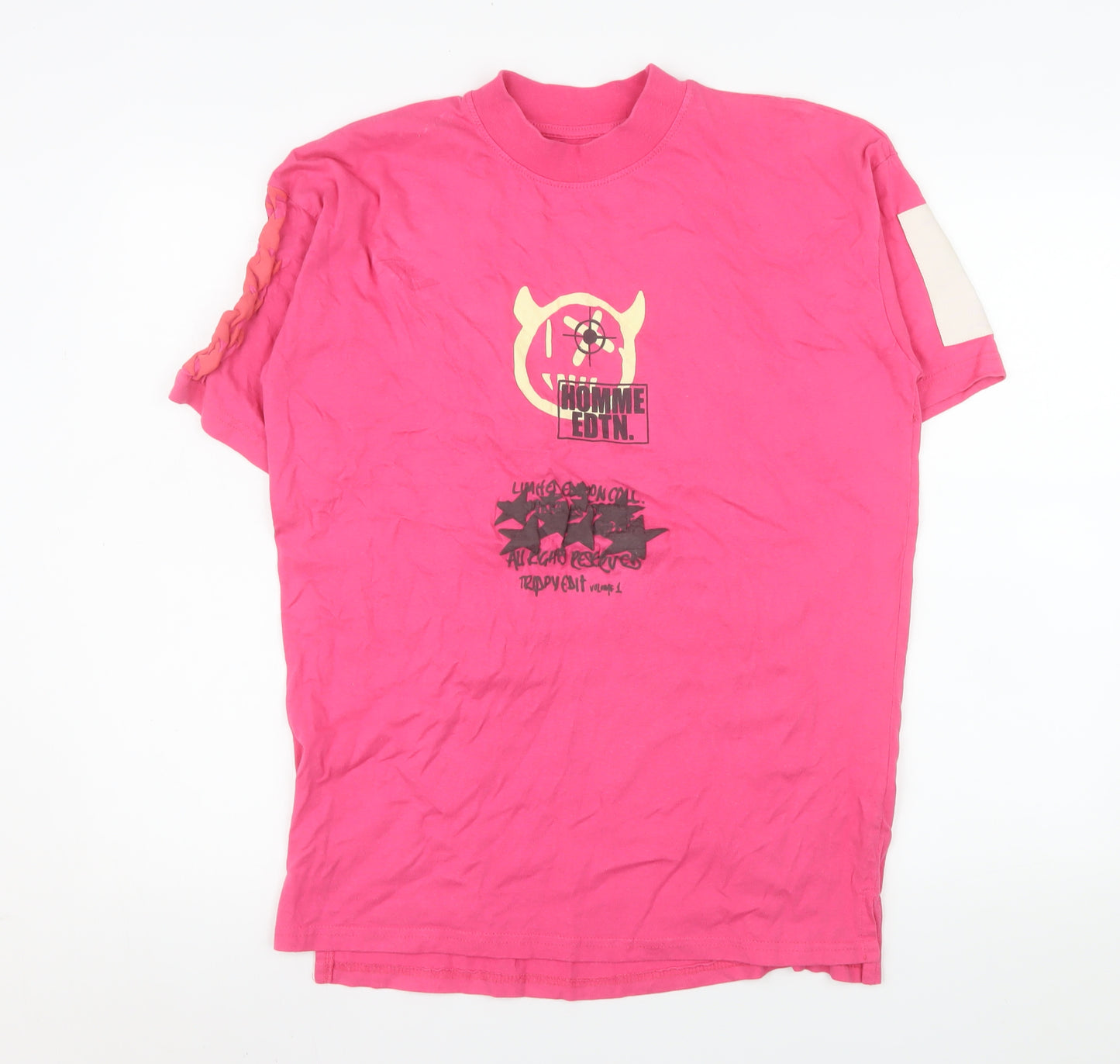 boohooMAN Men’s Pink Graphic Print Crew Neck Cotton T-Shirt XS