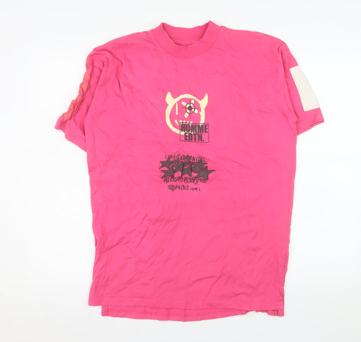 boohooMAN Men’s Pink Graphic Print Crew Neck Cotton T-Shirt XS