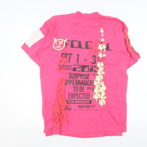 boohooMAN Men’s Pink Graphic Print Crew Neck Cotton T-Shirt XS