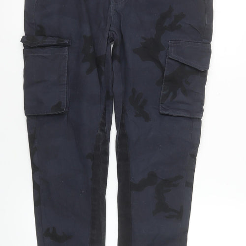 boohooMAN Men’s Blue Camouflage Cargo Trousers Size 30 Regular Fit
