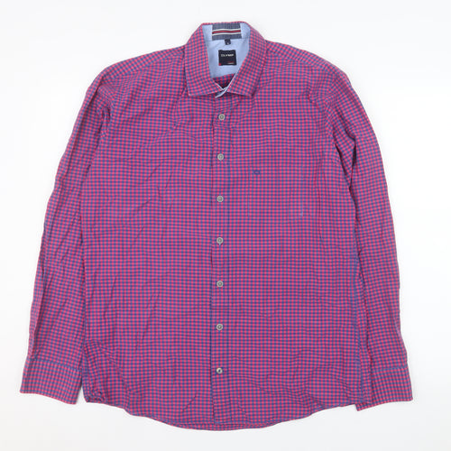 OLYMP Men Red Check Long Sleeve Cotton Button-Up Shirt M