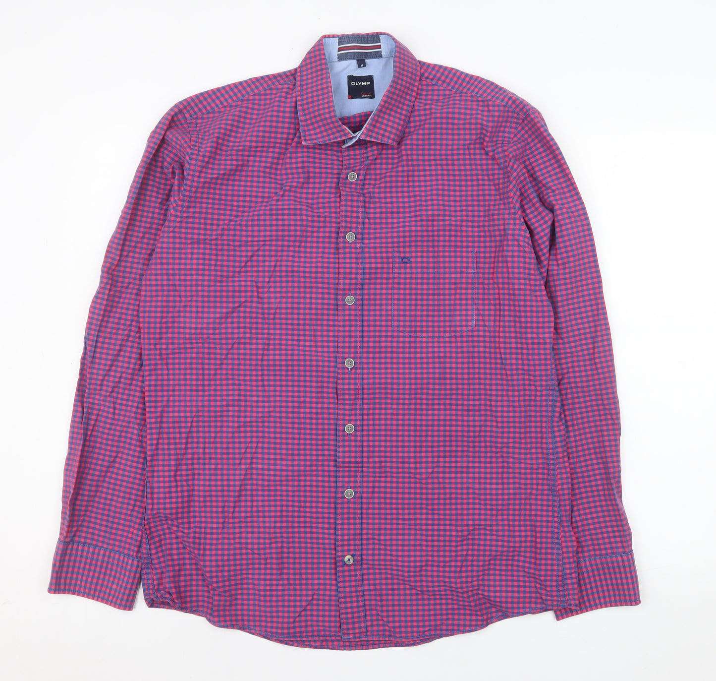 OLYMP Men Red Check Long Sleeve Cotton Button-Up Shirt M