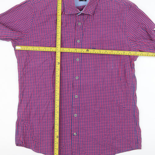 OLYMP Men Red Check Long Sleeve Cotton Button-Up Shirt M