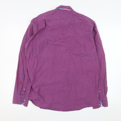 OLYMP Men Red Check Long Sleeve Cotton Button-Up Shirt M