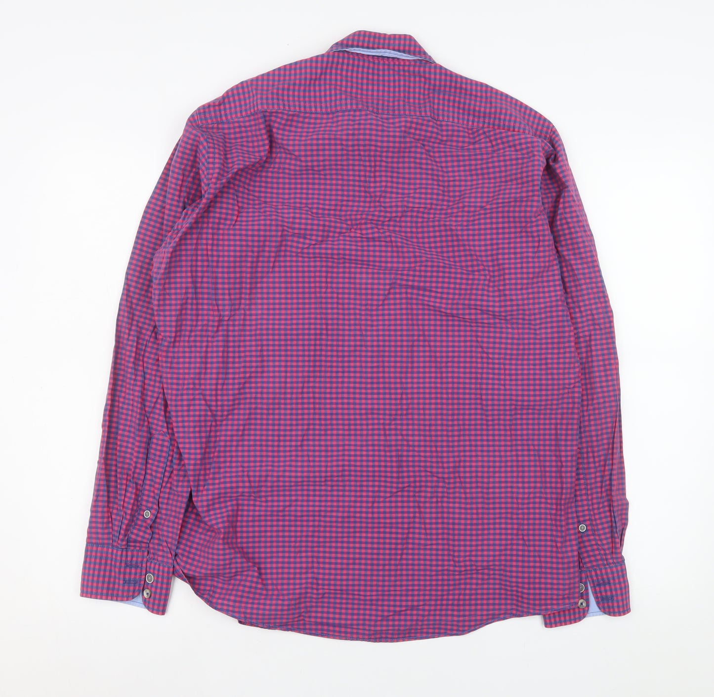OLYMP Men Red Check Long Sleeve Cotton Button-Up Shirt M