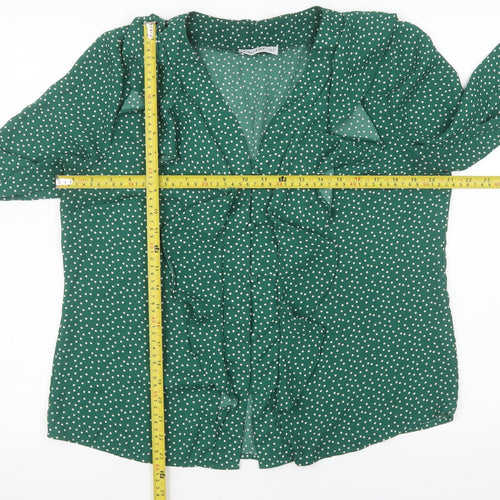 Gallery Women’s Green Polka Dot Ruffle V-Neck Blouse Size 14