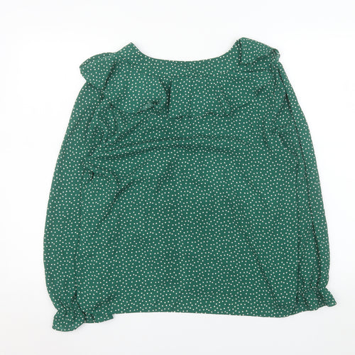 Gallery Women’s Green Polka Dot Ruffle V-Neck Blouse Size 14