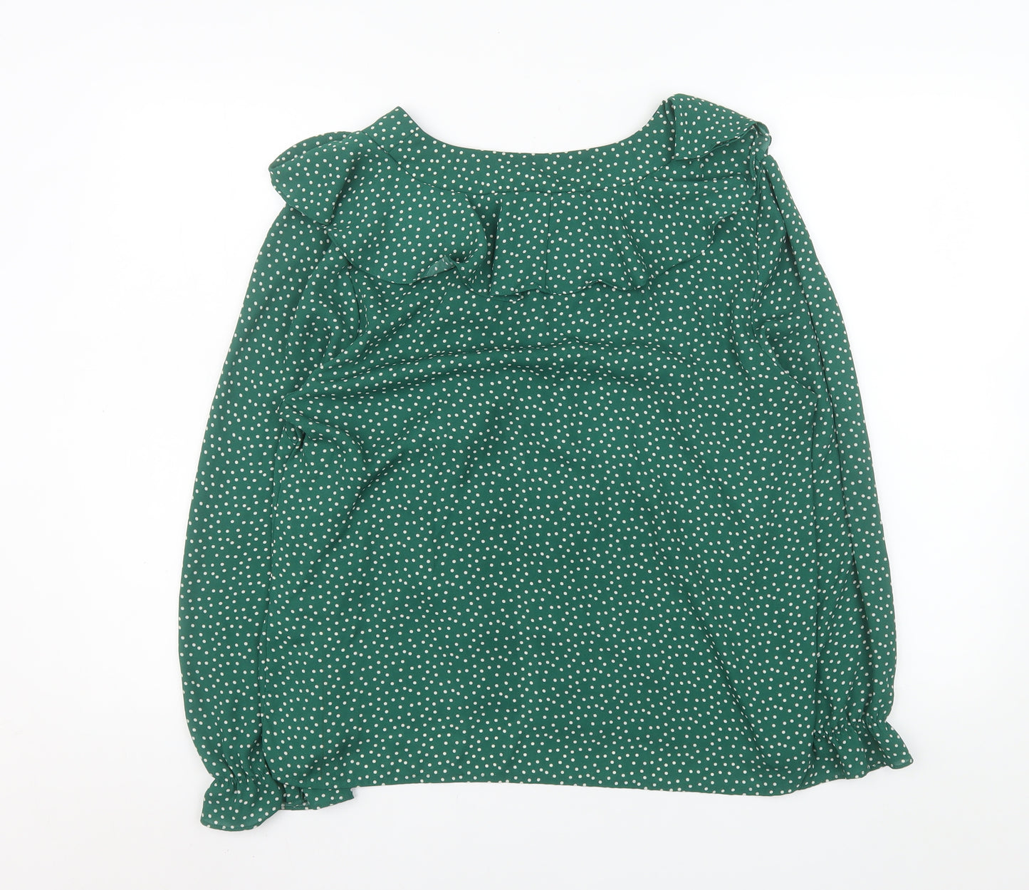 Gallery Women’s Green Polka Dot Ruffle V-Neck Blouse Size 14
